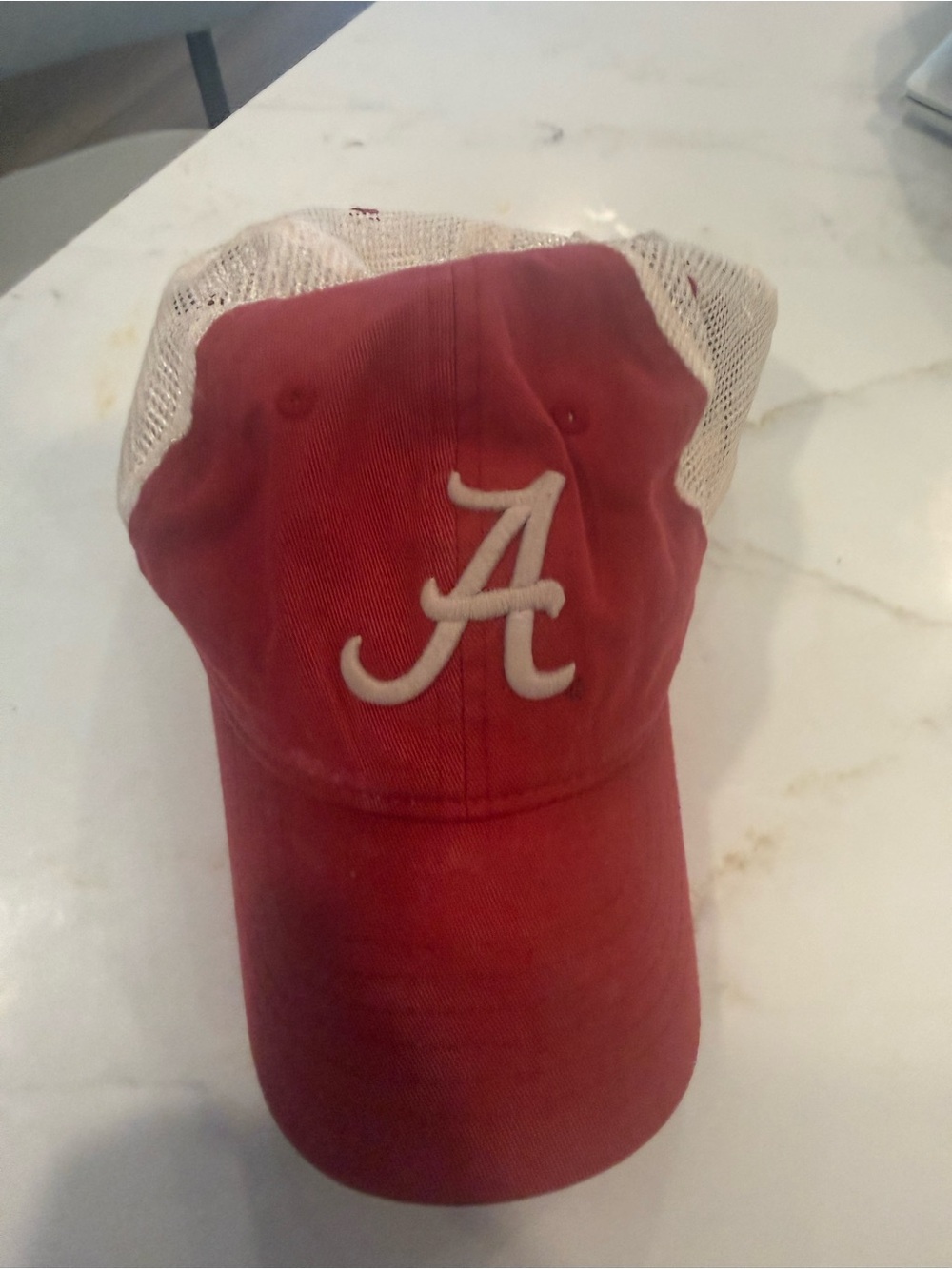 Red Mesh-Back Baseball Cap with White 'A' Alabama Logo